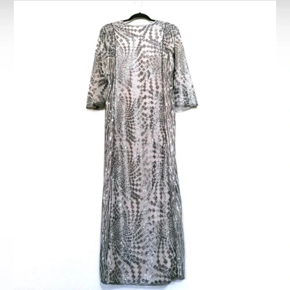 NWT | Free People x Anna Sui Sequin Embroidered Silver Front Slit Maxi Dress XS - Picture 9 of 15